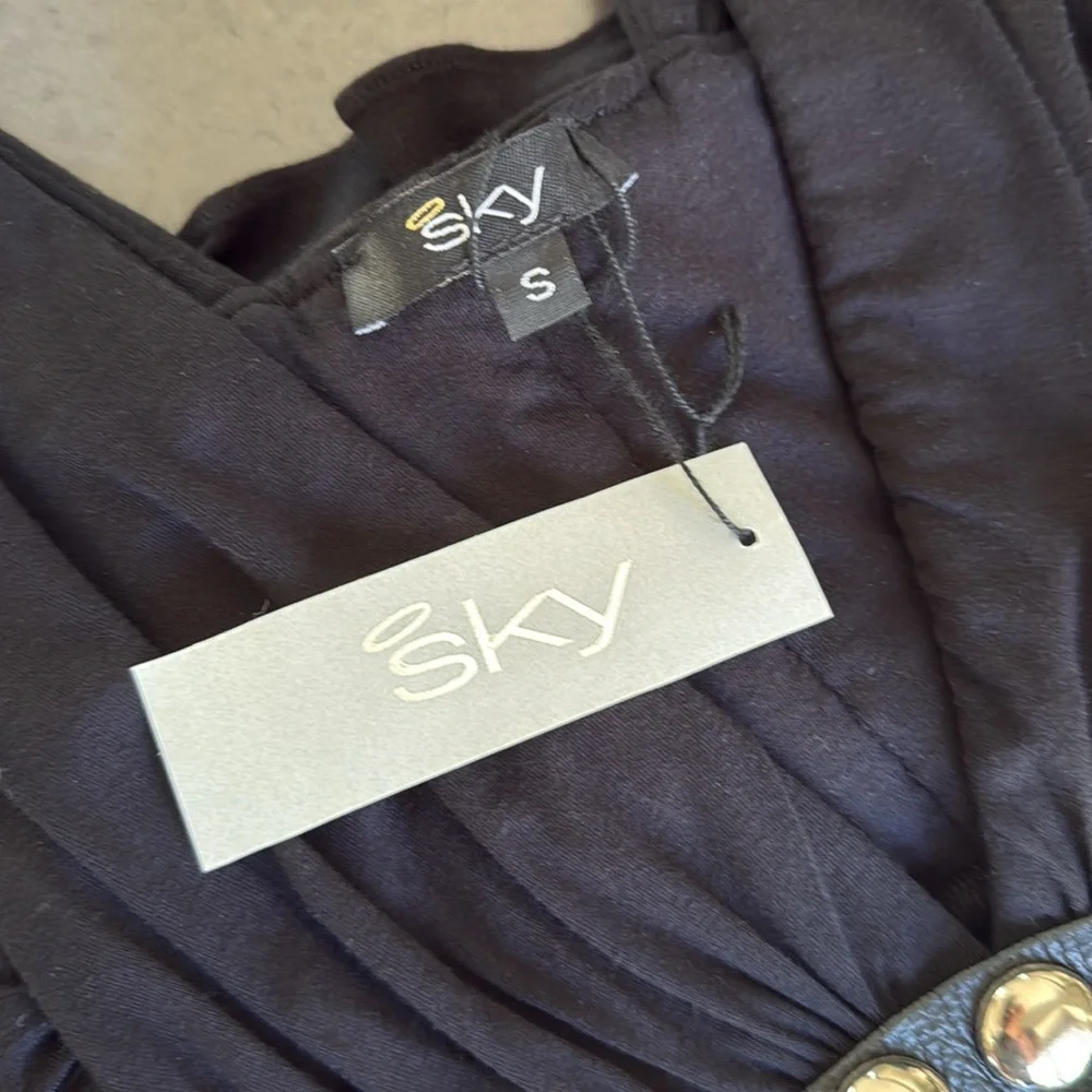 NEW SKY Brand Top Leather & Silver Metal Trim Y2K Black - Picture 6 of 8